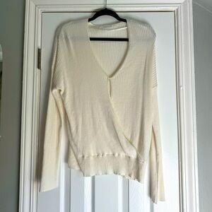 Elodie Ribbed Cream White Wrap Sweater V-Neck Long Sleeve Size Extra Large